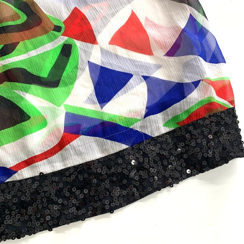Cache Vintage Sequin Geometric Printed Sheer Silk Dress Size Small